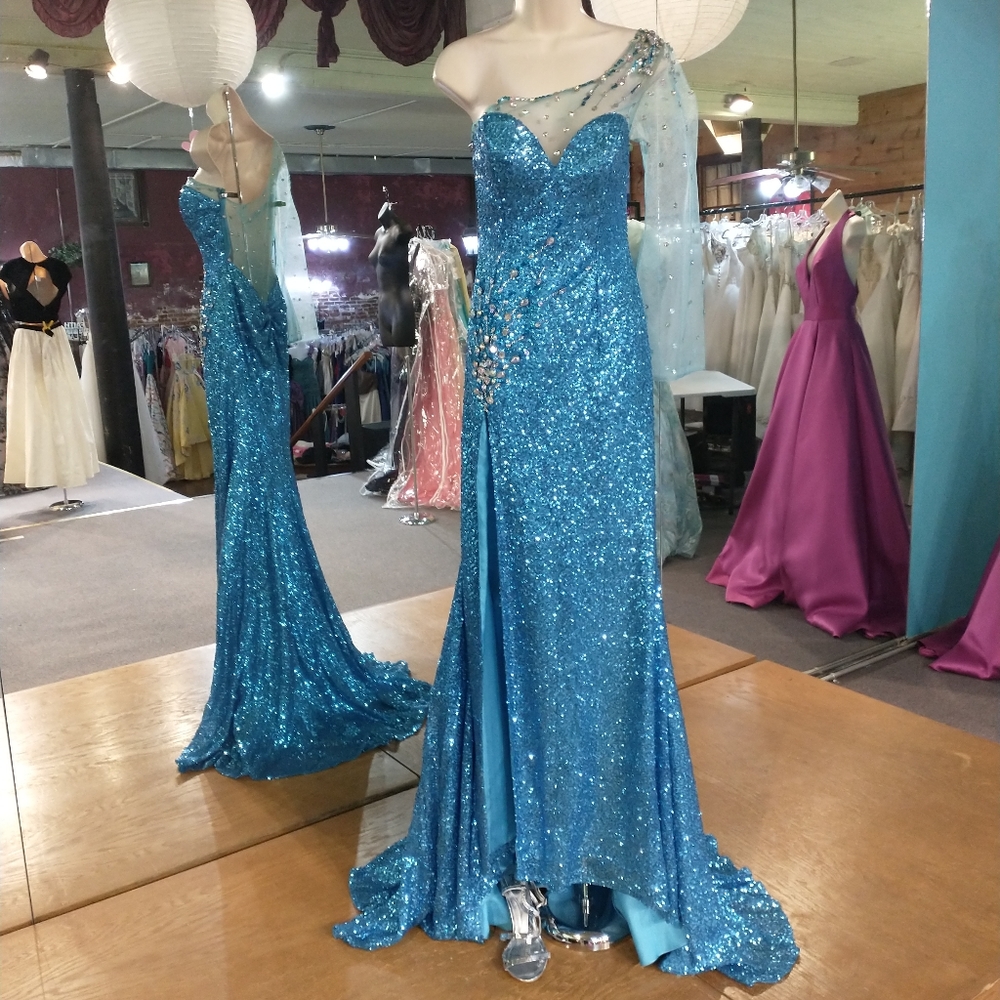 Karishma One Shoulder Sequin Front Slit Dress